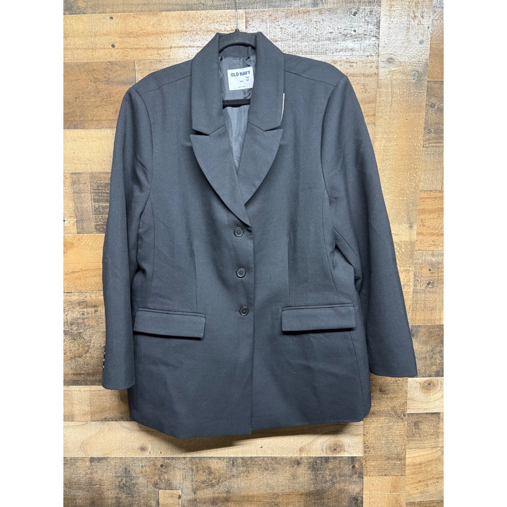 Old Navy Womens XXL Black Longline Blazer Jacket 3-Button Notched Lapel NWT